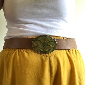 Vintage Enamel Moth Belt Buckle w Leather Belt